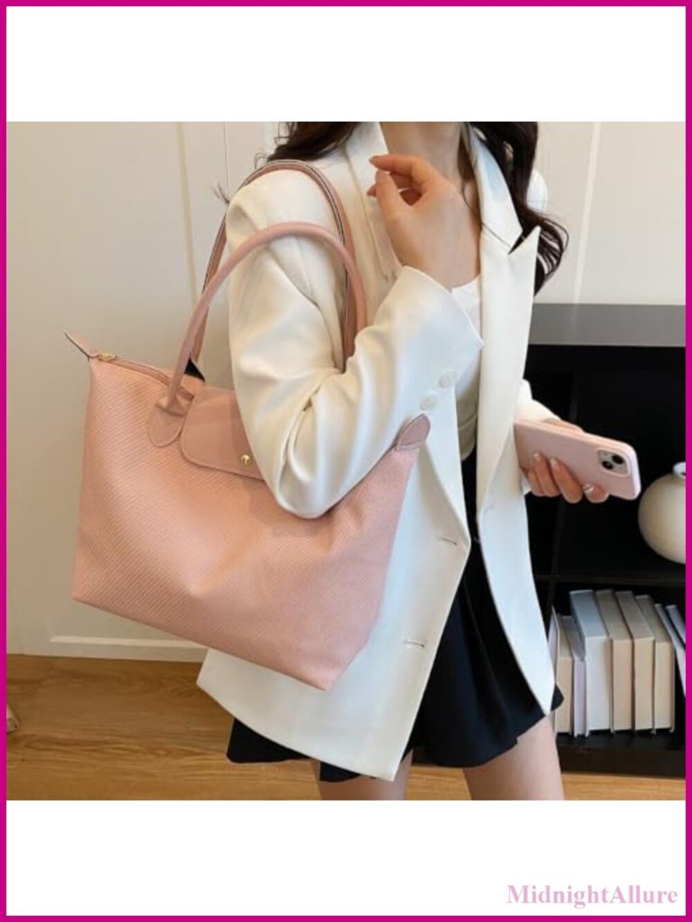 Contrast Leather Trim Canvas Large Tote Shoulder Bag Foldable Snap Flap Laptop